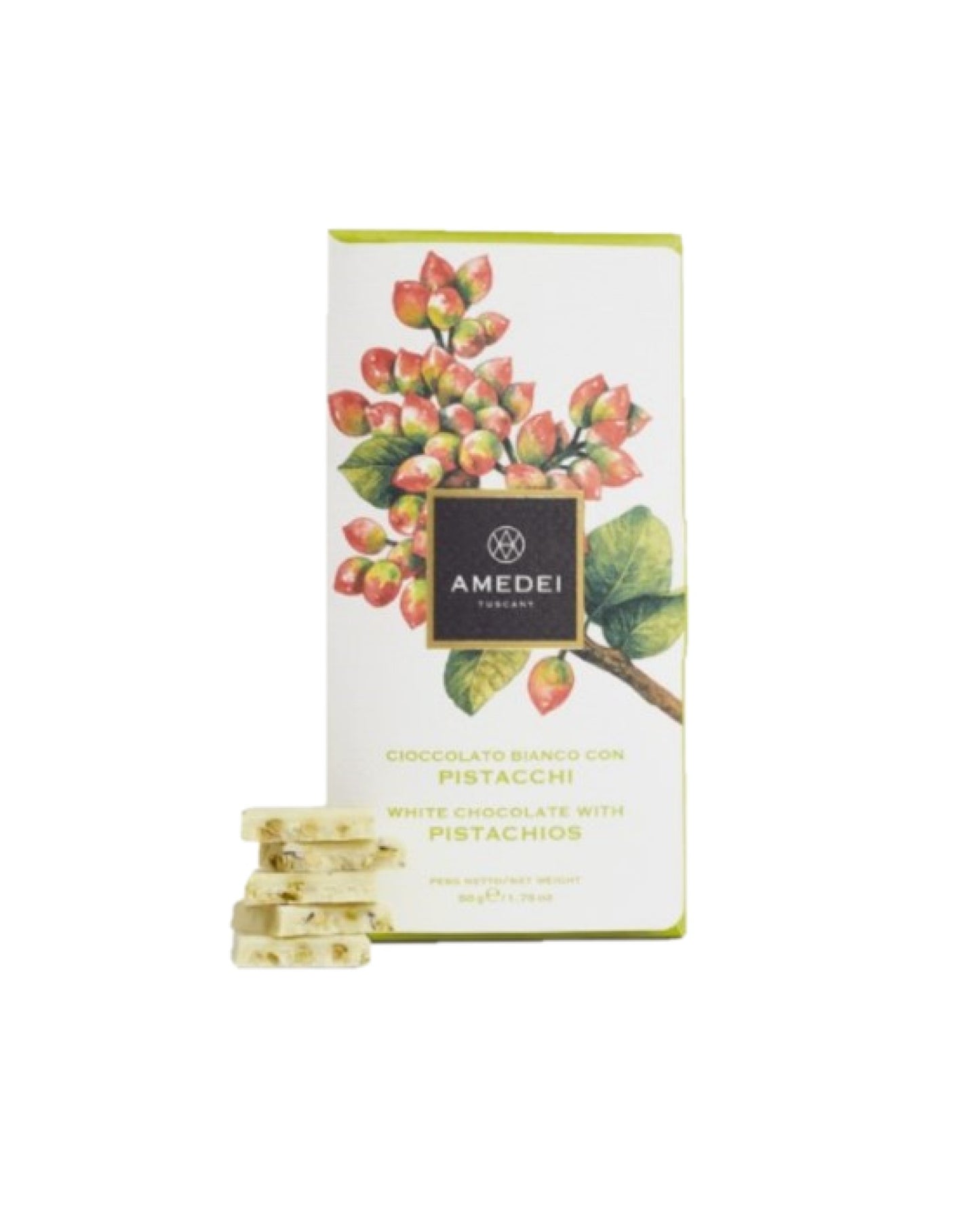 White chocolate with pistachios (50g)